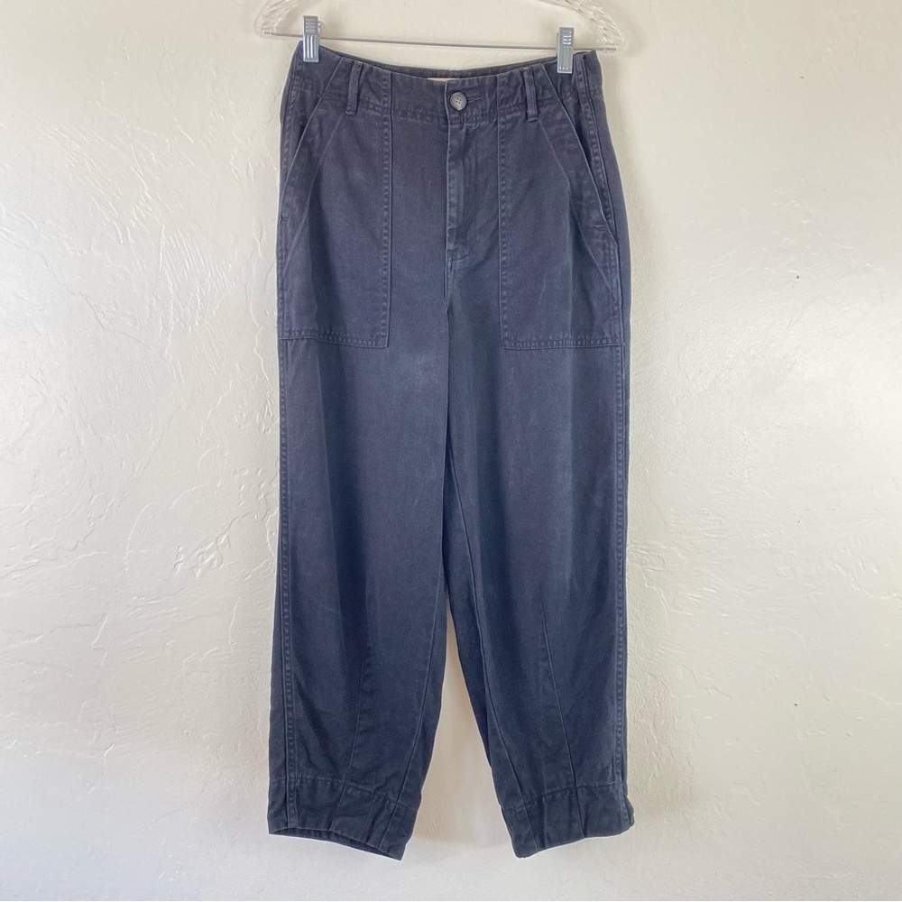 Everlane Size 0 Charcoal Black High Waist Tapered Leg Cotton Cargo Jogger Pant